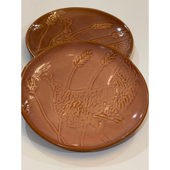 Threshold 6" stoneware turkey dessert appetizer plate brown rust fall set of 2 - Picture 1 of 6